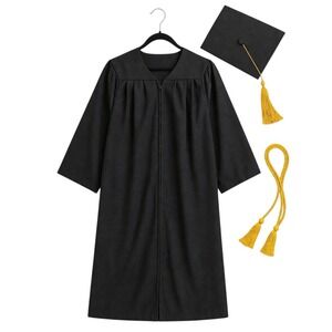 Jostens Black Graduation Gown Unisex Zip Front Academic Regalia 52.5 EUC